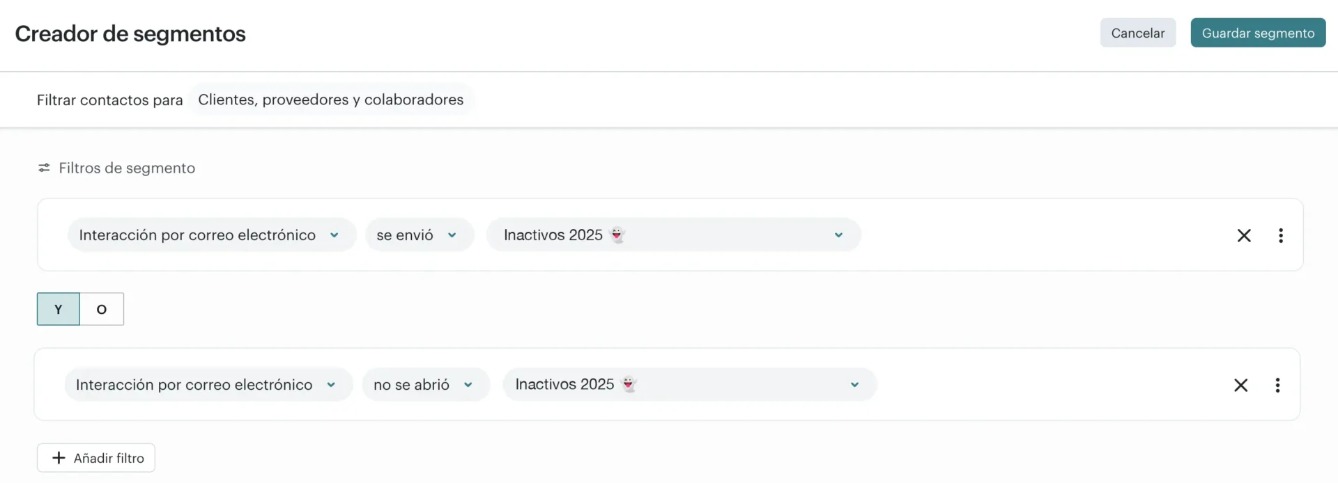 Segmento de suscriptores inactivos en Mailchimp